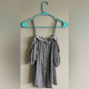 American Eagle Navy Blue and White Striped Top